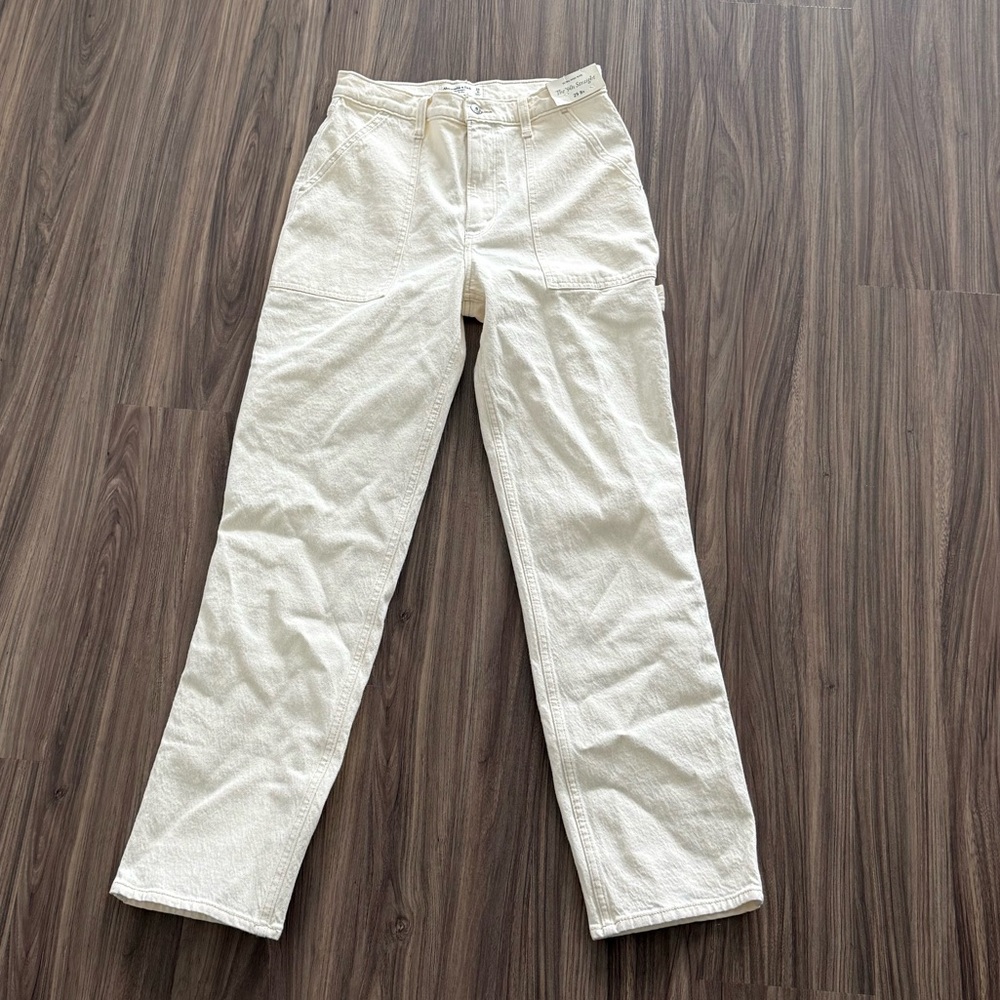 Abercrombie cream straight jeans with cargo detail